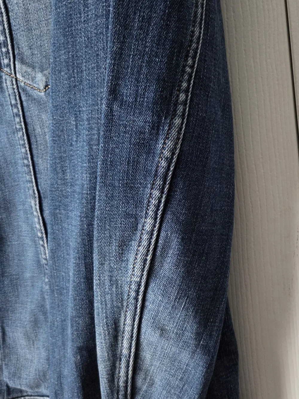 Replay Leather Logo Patch Blue Distressed Denim Jacket Size XXL